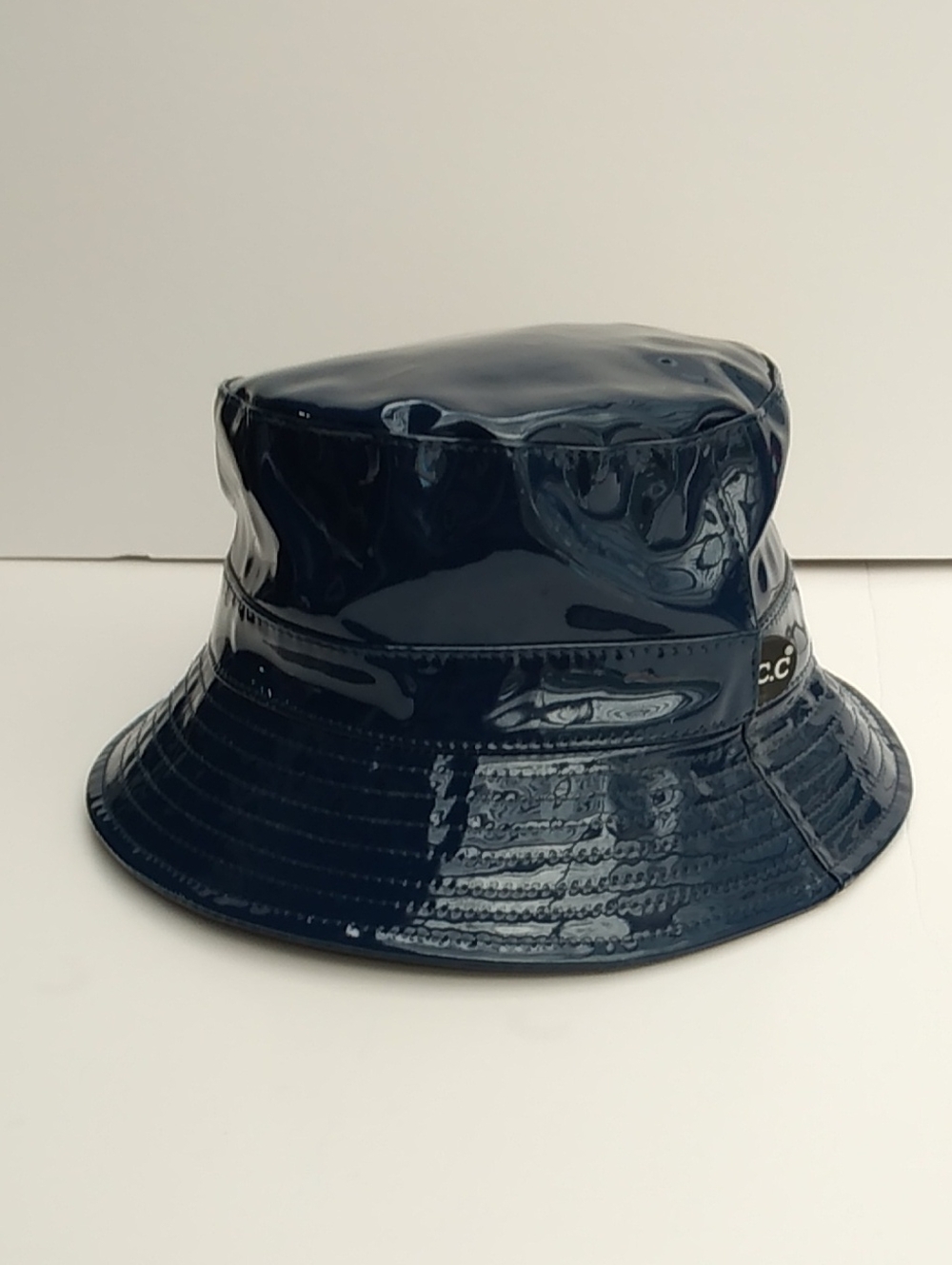 C.C Navy Rain Hat, Womens Gloss Patent Bucket Hat Turned Down Brim 100% PVC